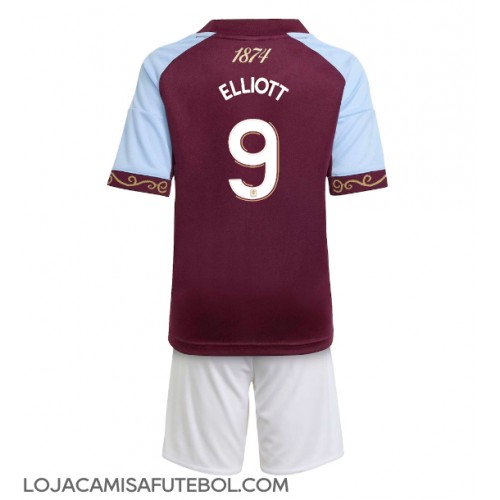 Camisa de Futebol Aston Villa Harvey Elliott #9 Equipamento Principal Infantil 2025-26 Manga Curta (+ Calças curtas)